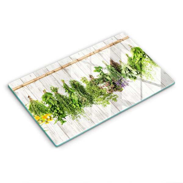 Chopping board glass Striped herbs and plants