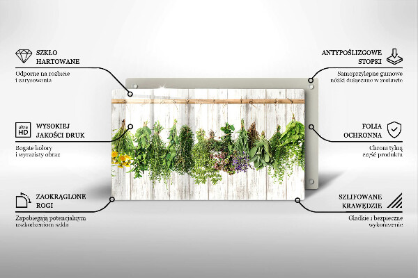 Chopping board glass Striped herbs and plants