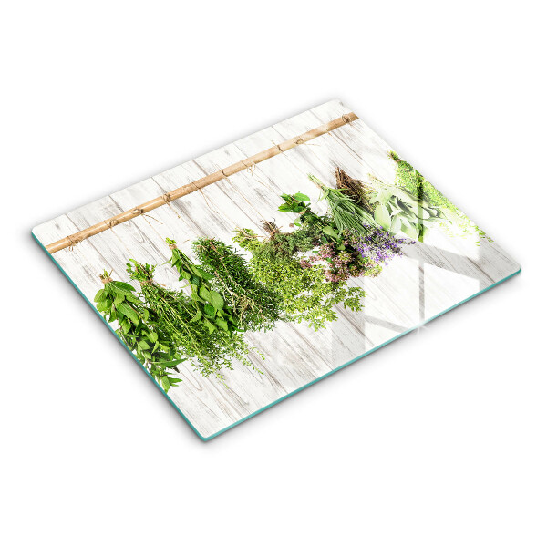 Chopping board glass Striped herbs and plants