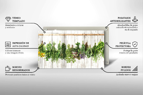 Chopping board glass Striped herbs and plants