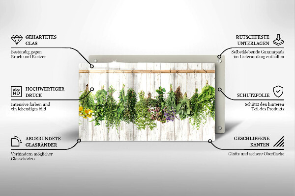 Chopping board glass Striped herbs and plants