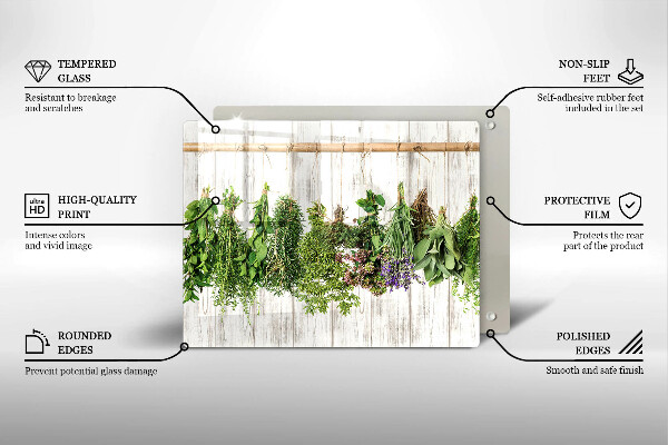 Chopping board glass Striped herbs and plants