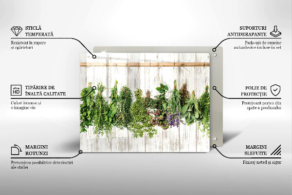 Chopping board glass Striped herbs and plants