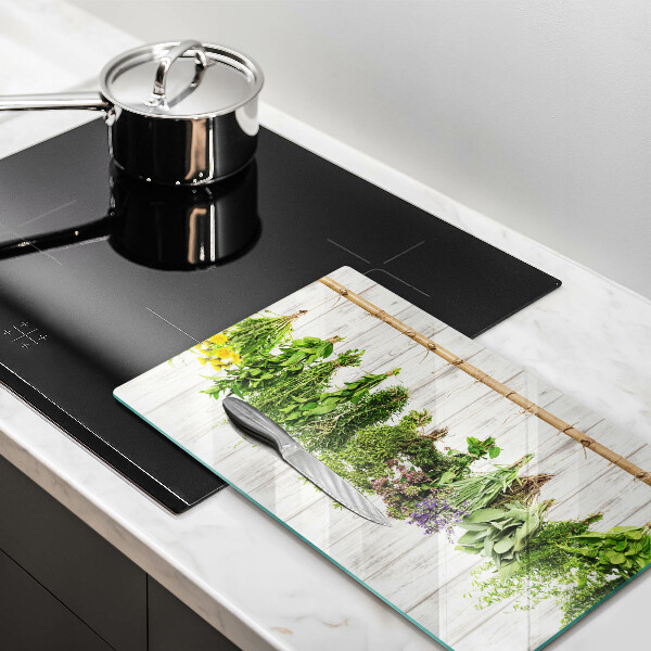 Chopping board glass Striped herbs and plants