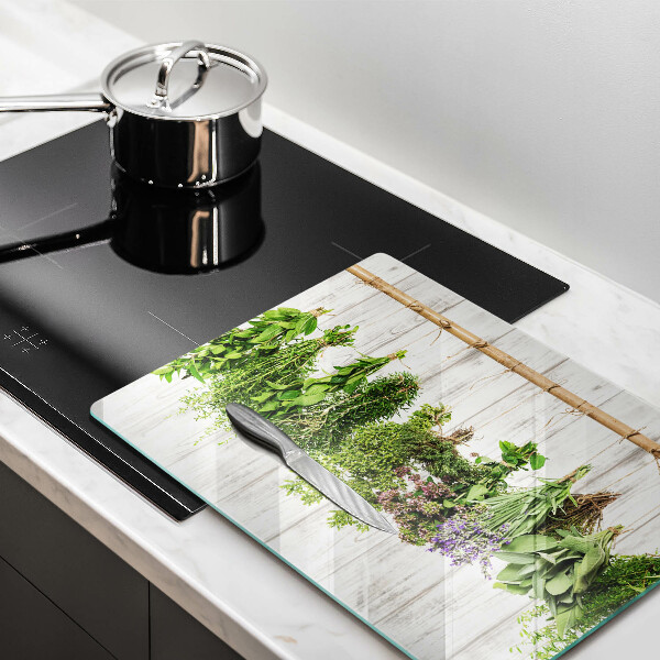 Chopping board glass Striped herbs and plants