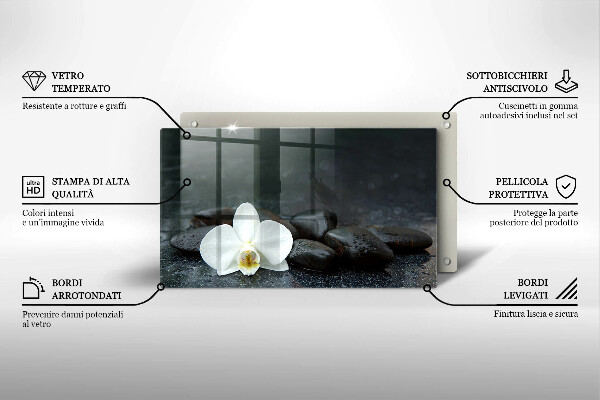Chopping board glass White flower stones Zen
