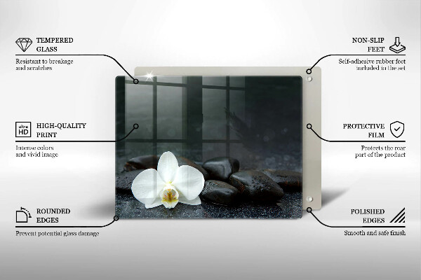 Chopping board glass White flower stones Zen