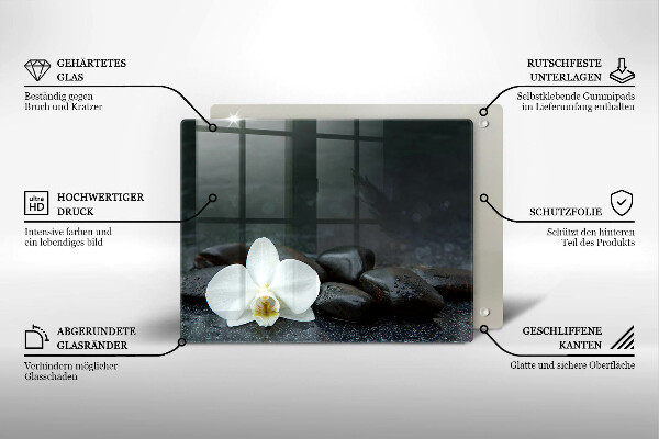 Chopping board glass White flower stones Zen