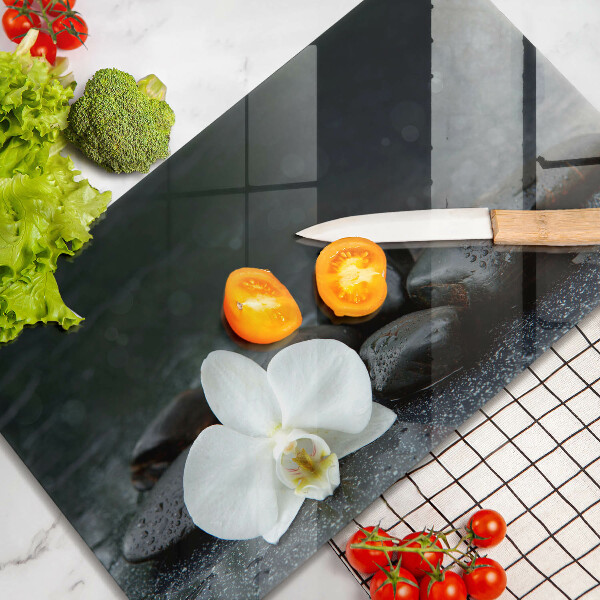 Chopping board glass White flower stones Zen