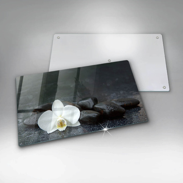 Chopping board glass White flower stones Zen