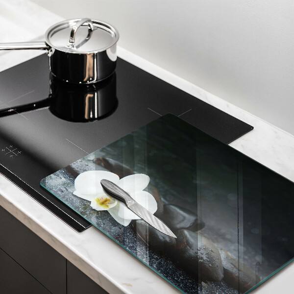 Chopping board glass White flower stones Zen