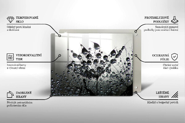 Chopping board glass Dandelions and dew