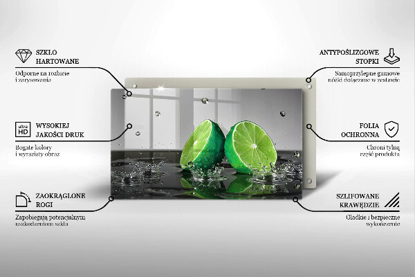 Chopping board glass Juicy lime and water