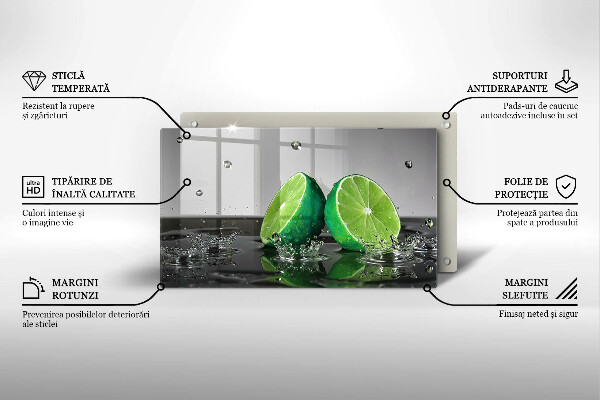 Chopping board glass Juicy lime and water