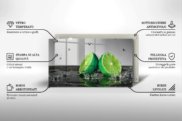 Chopping board glass Juicy lime and water