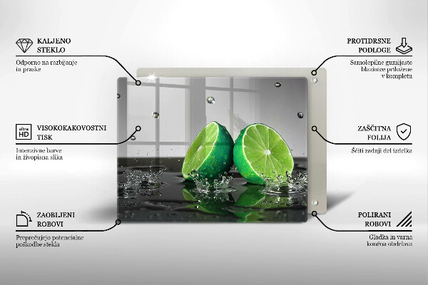 Chopping board glass Juicy lime and water