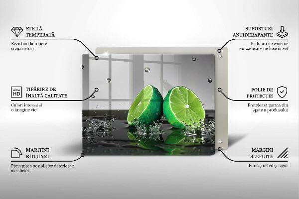 Chopping board glass Juicy lime and water