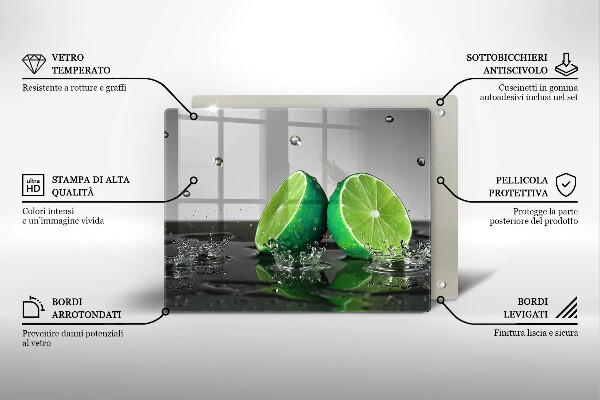 Chopping board glass Juicy lime and water