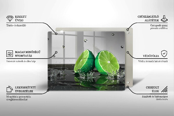 Chopping board glass Juicy lime and water