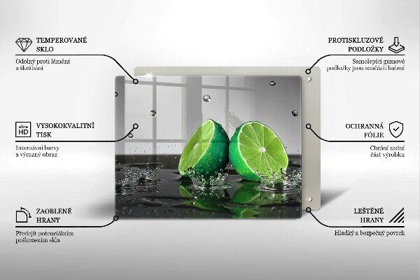 Chopping board glass Juicy lime and water