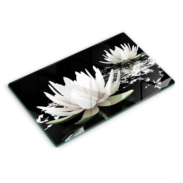 Chopping board glass White lilies on the water