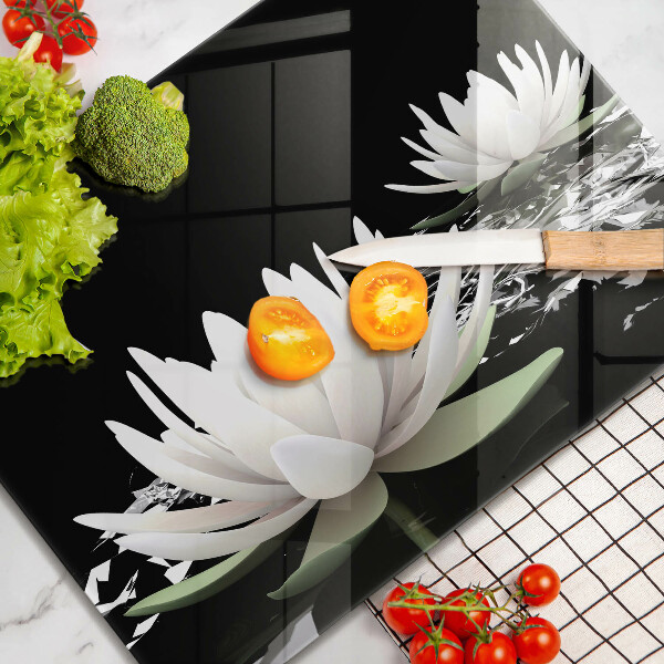 Chopping board glass White lilies on the water