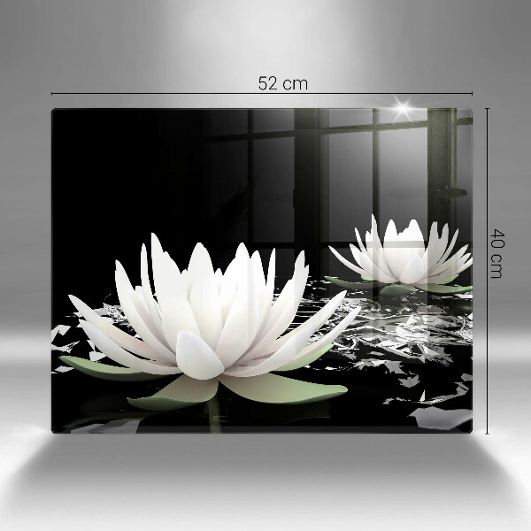 Chopping board glass White lilies on the water