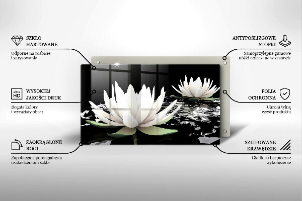 Chopping board glass White lilies on the water