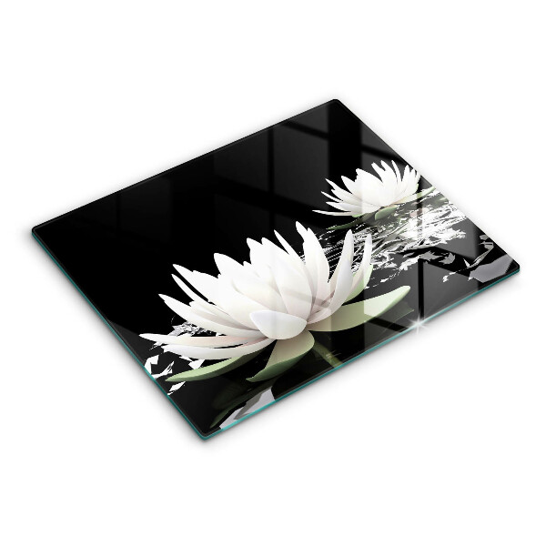 Chopping board glass White lilies on the water
