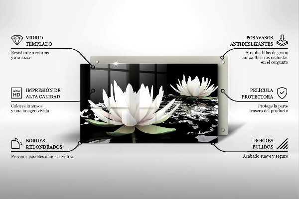Chopping board glass White lilies on the water