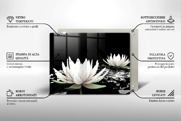 Chopping board glass White lilies on the water