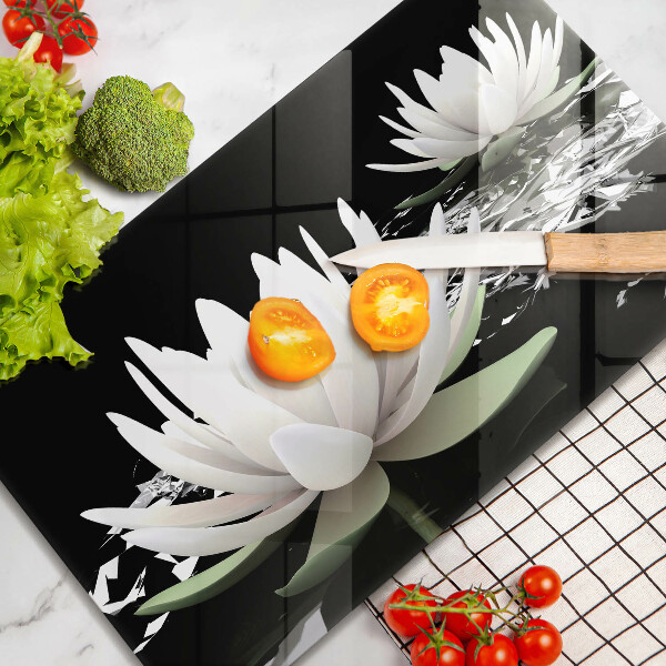 Chopping board glass White lilies on the water