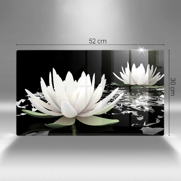 Chopping board glass White lilies on the water
