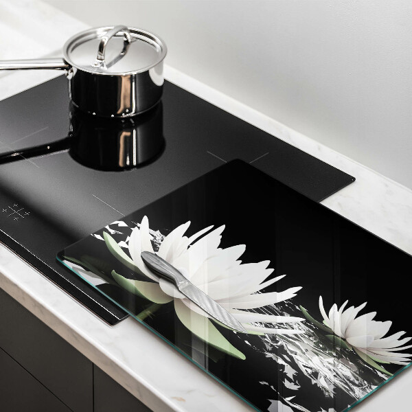 Chopping board glass White lilies on the water