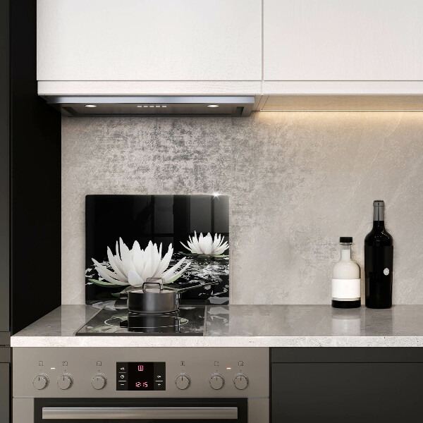Chopping board glass White lilies on the water