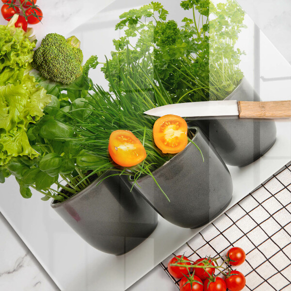 Chopping board glass Potflowers with herbs