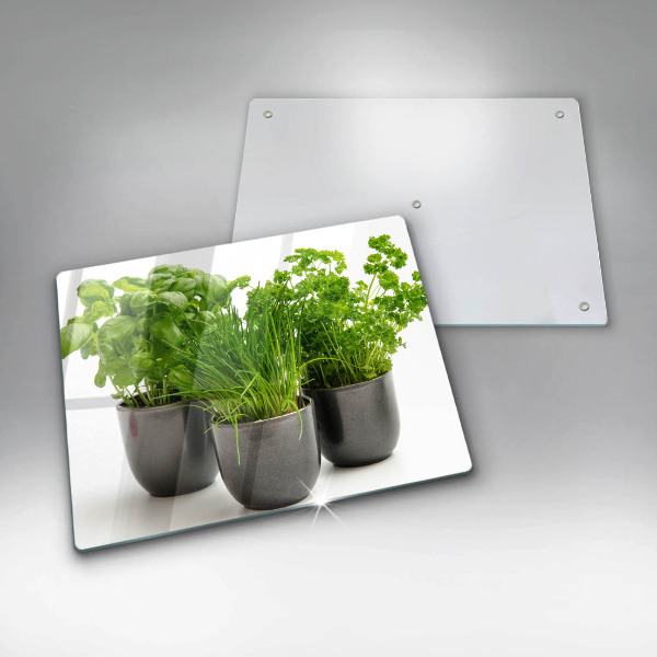 Chopping board glass Potflowers with herbs