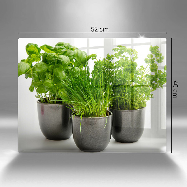 Chopping board glass Potflowers with herbs
