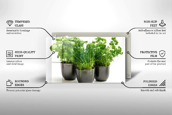 Chopping board glass Potflowers with herbs