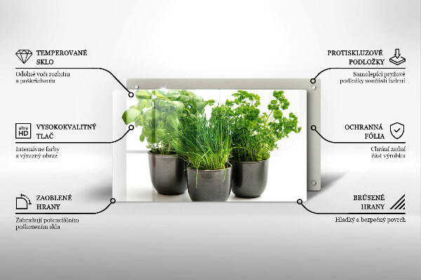 Chopping board glass Potflowers with herbs