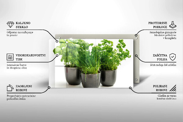 Chopping board glass Potflowers with herbs