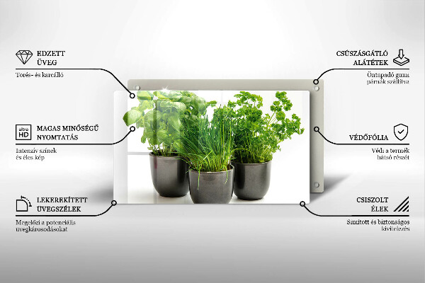 Chopping board glass Potflowers with herbs