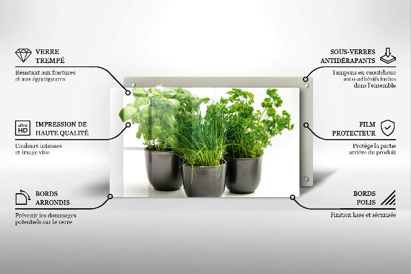 Chopping board glass Potflowers with herbs