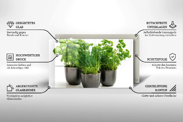 Chopping board glass Potflowers with herbs