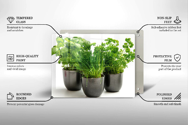 Chopping board glass Potflowers with herbs