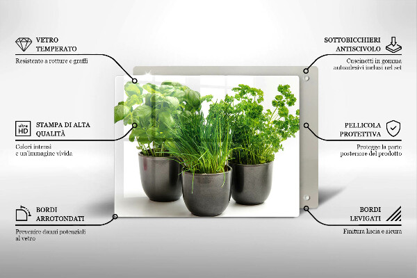 Chopping board glass Potflowers with herbs