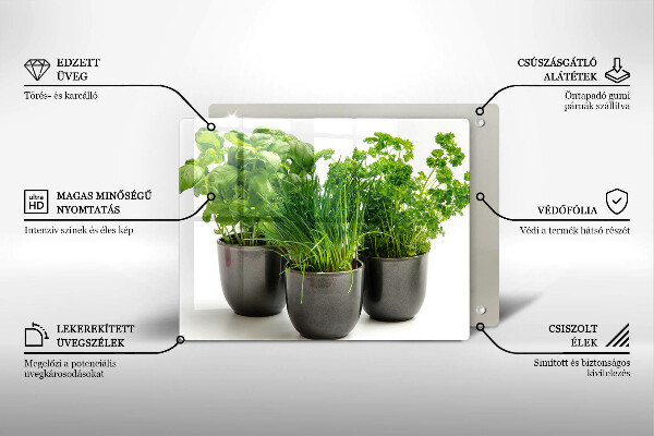 Chopping board glass Potflowers with herbs