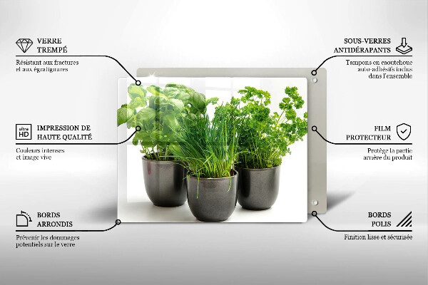 Chopping board glass Potflowers with herbs