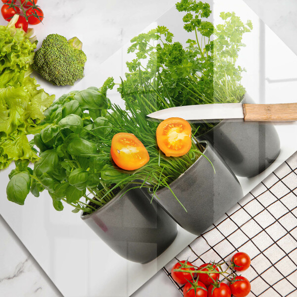 Chopping board glass Potflowers with herbs
