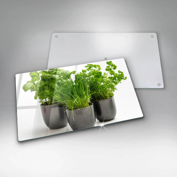 Chopping board glass Potflowers with herbs